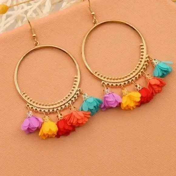 Pretty Colorful Flower Drop Earrings - Picture 1 of 2